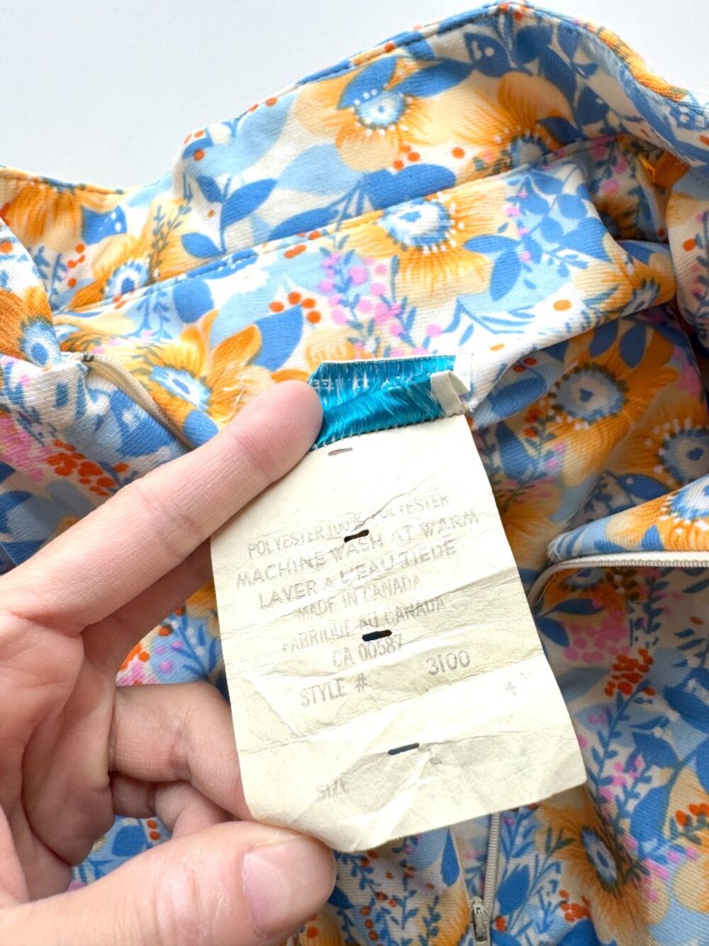 Vintage 70's CONRAD Retro Blue Orange Hippie Floral Belted Maxi Dress, Size L - Picture 11 of 11